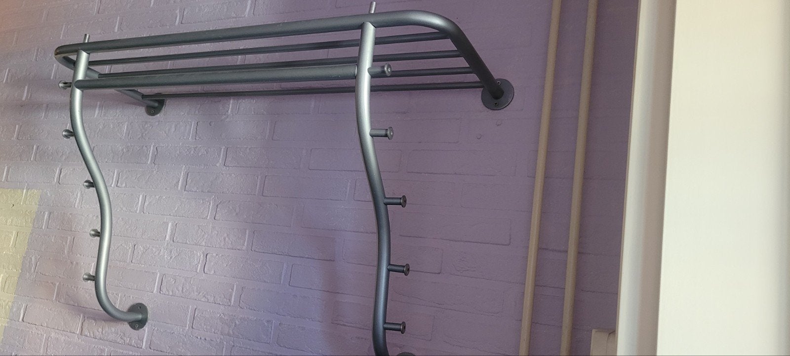 Metalen zilveren wandkapstok met hoedenrek - Gebruikt, Gebruikt, Minder dan 100 cm, Metaal, Ophalen