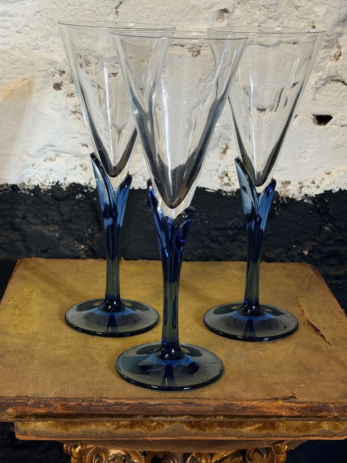 Set 3 vintage champagneglazen Luigi Bormioli - Florian Bleu, Verzamelen, Ophalen of Verzenden, Zo goed als nieuw, Overige typen