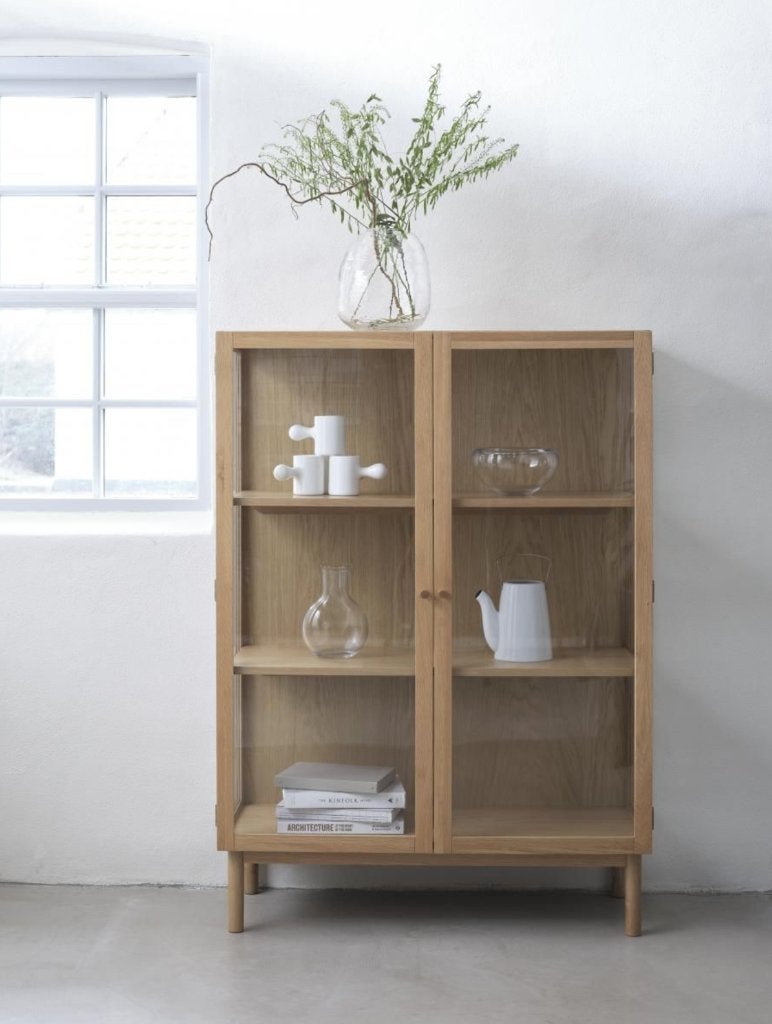 wandkast 140cm - houten kast met glazen deuren (outlet), Ophalen, Nieuw, Minder dan 150 cm, Minder dan 100 cm