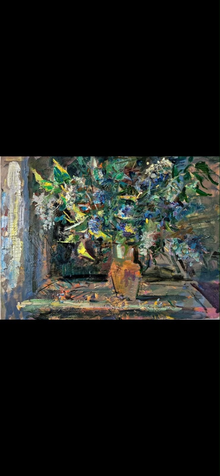 Seringen in de ochtend – origineel olieverfschilderij, Antiek en Kunst, Ophalen, Handgeschilderd, Olieverf, Bloemen