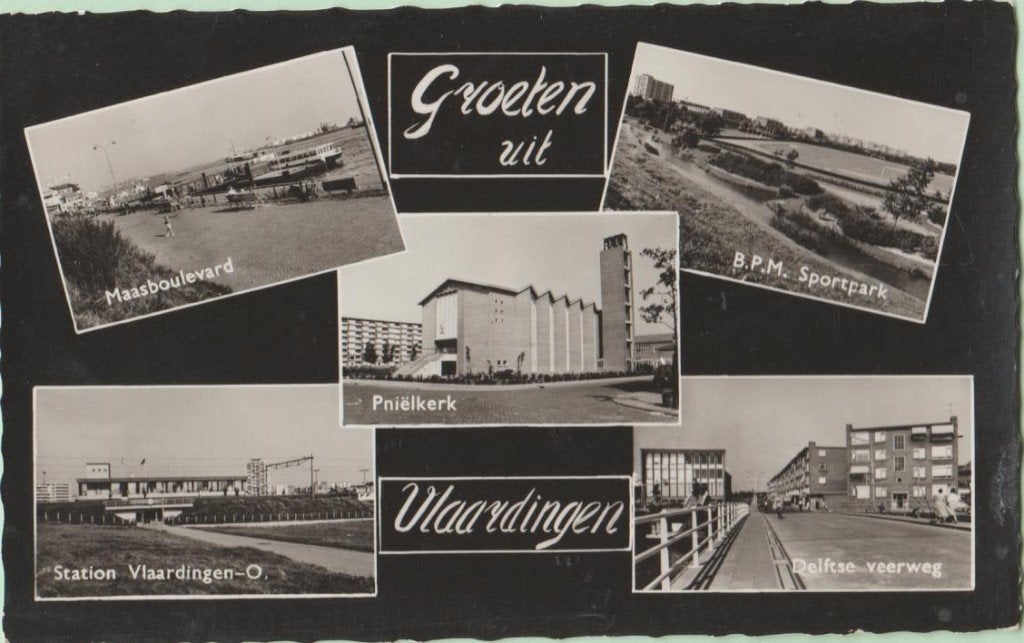 Vlaardingen Groeten uit 5-vensterkaart 1958, Ophalen, 1940 tot 1960, Gelopen, Zuid-Holland