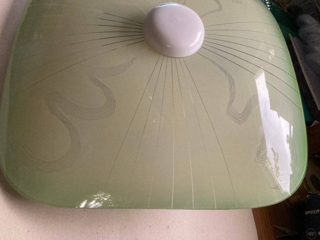T.K. vierkante Vintage groene Plafondlamp jaren 50/60, Gebruikt, Jaren 50, Groen, Overige fittingen
