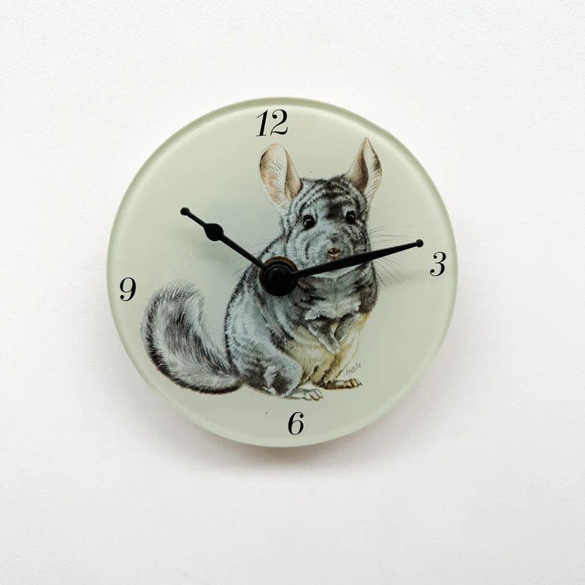 Glazen Klokje met Chinchilla Dierenprint - 12,5 cm NIEUW, Www.Karinasdierenwebshop.nl, Nieuw, Ophalen of Verzenden, Info@karinasdierenwebshop.nl