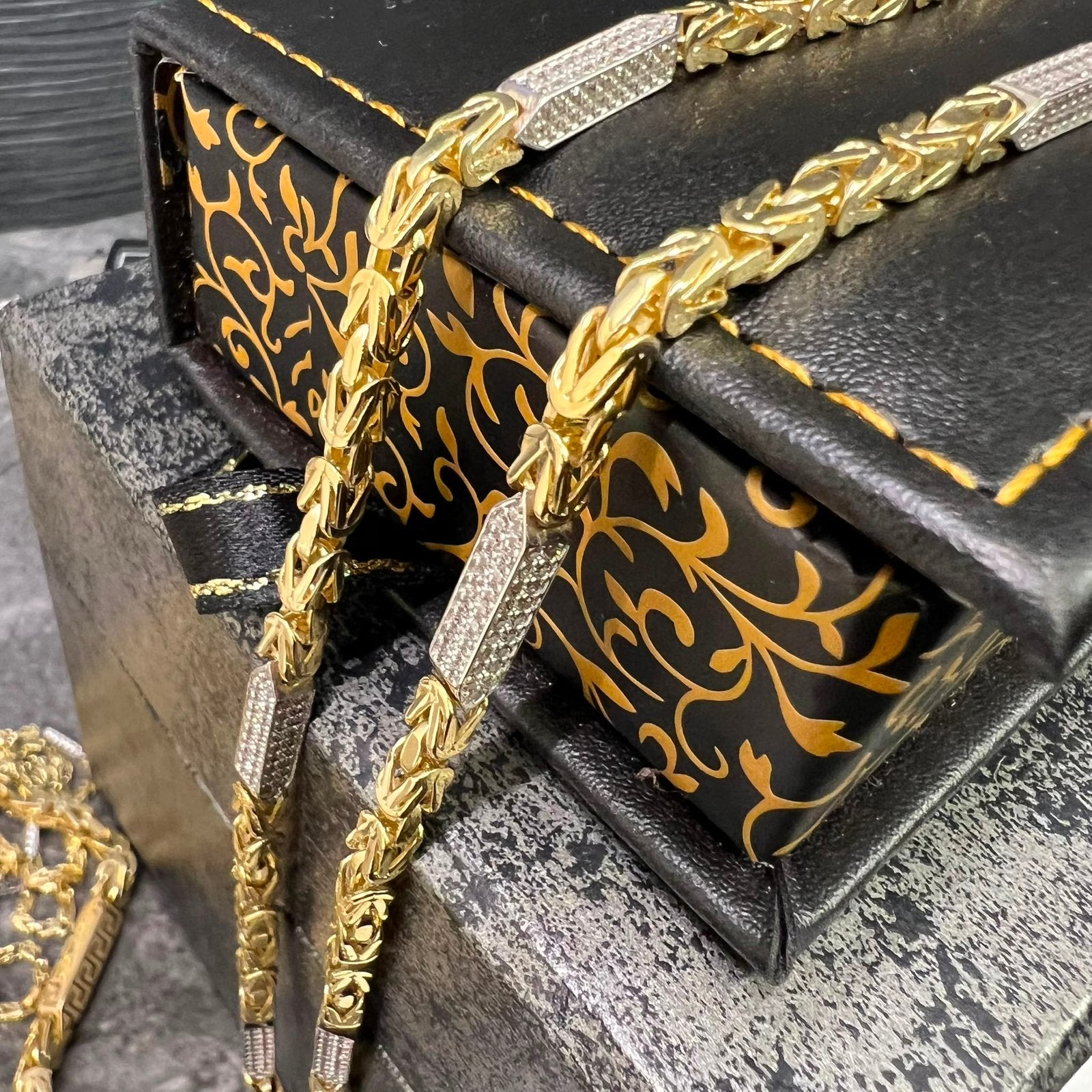 14k gouden koningsketting met blokjes steen, Sieraden, Tassen en Uiterlijk, Kettingen, Ophalen of Verzenden, Nieuw, Goud, Goud