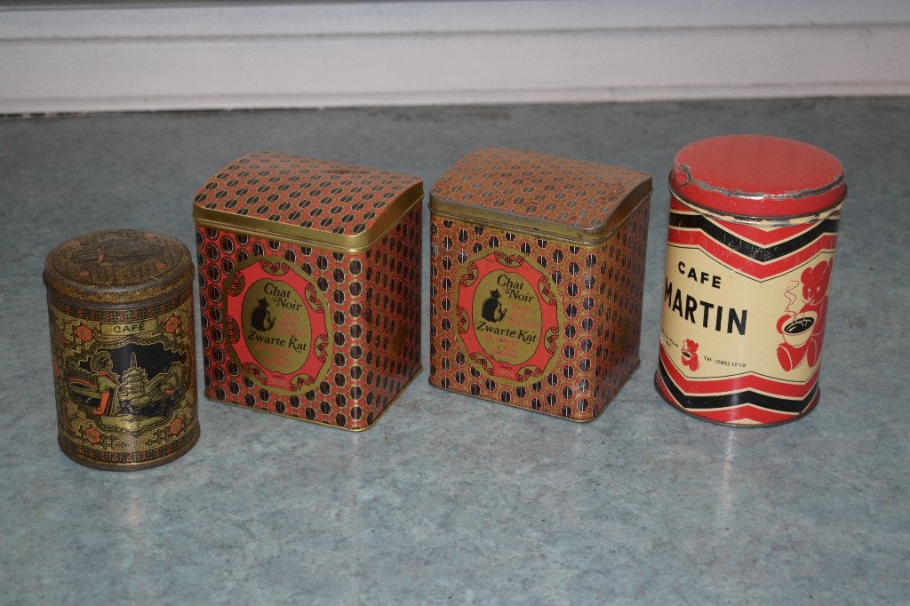 lot 4 oude blikken koffie doos 1930 1950, Ophalen of Verzenden