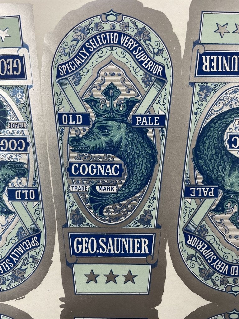 poster cognac Geo Saunier compleet vel etiketten, Verzamelen, Ophalen of Verzenden, Zo goed als nieuw, A1 t/m A3, Overige onderwerpen