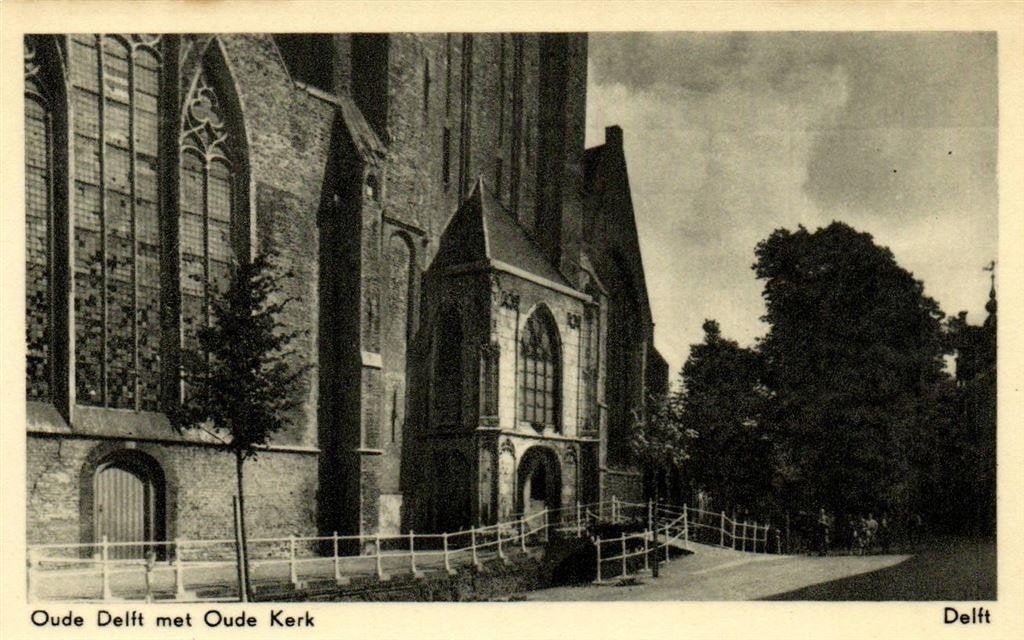 Oude Delft met Oude Kerk - Delft - ongelopen, Ophalen of Verzenden, 1920 tot 1940, Ongelopen, Zuid-Holland