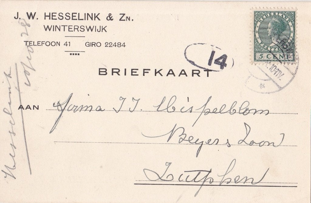 Briefkaart – Winterswijk – Zutphen – 1928, Verzenden, Briefkaart