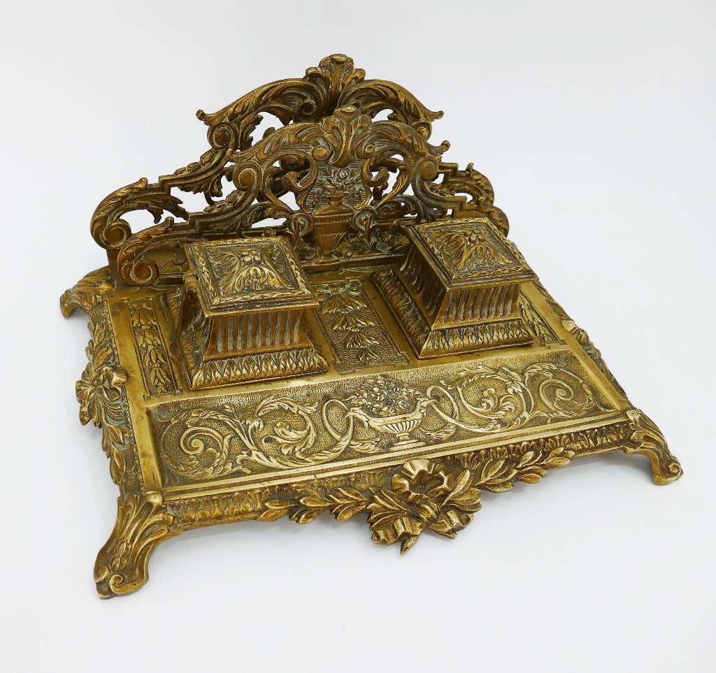 Antiek Frans messing Inktstel - 2e Empire - 1870-1890, Ophalen of Verzenden