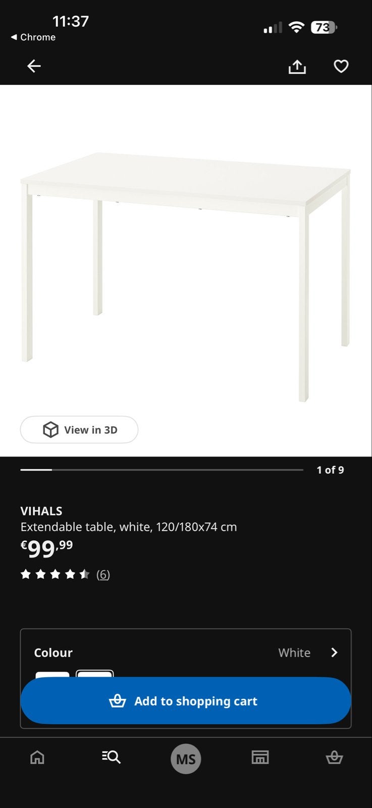 Uitschuifbare eettafel, wit, 120/180x74 cm, Ophalen, Gebruikt, 50 tot 100 cm, 150 tot 200 cm