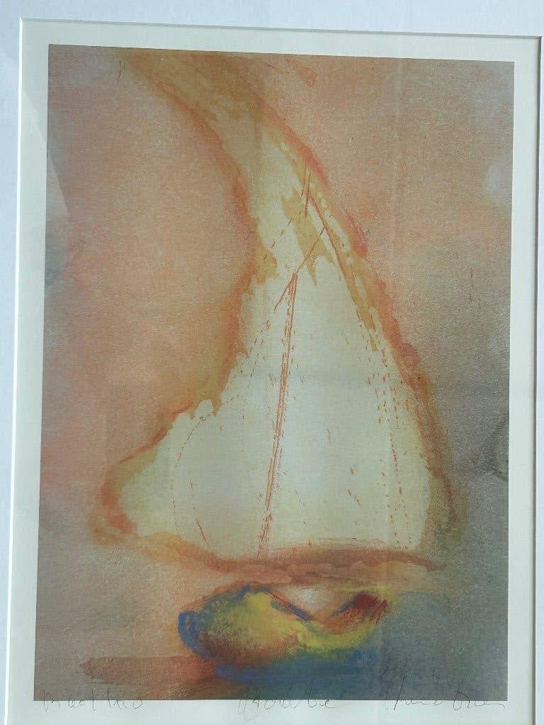 Schilderij zeilschip, Antiek en Kunst, Voertuigen, Pastel, Passe-partout, Papier/karton