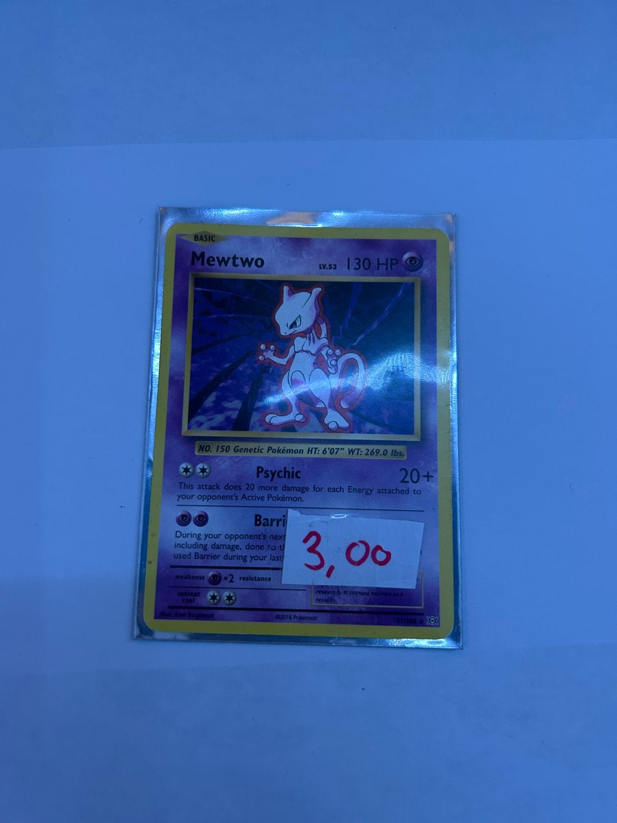 Mewtwo Pokémon Kaart LV.53 130 HP Psychic, Ophalen of Verzenden, Gebruikt, Losse kaart