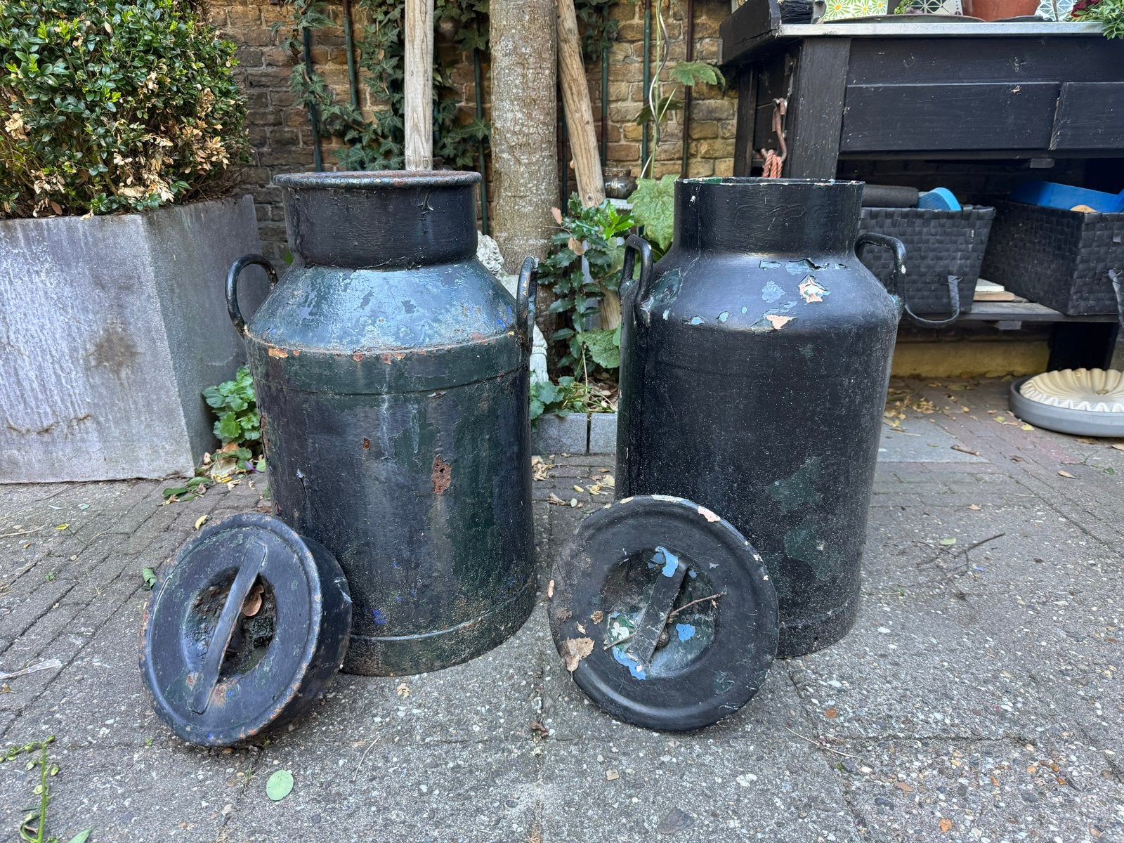 Set van 2 vintage melkbussen - opknapper, Ophalen