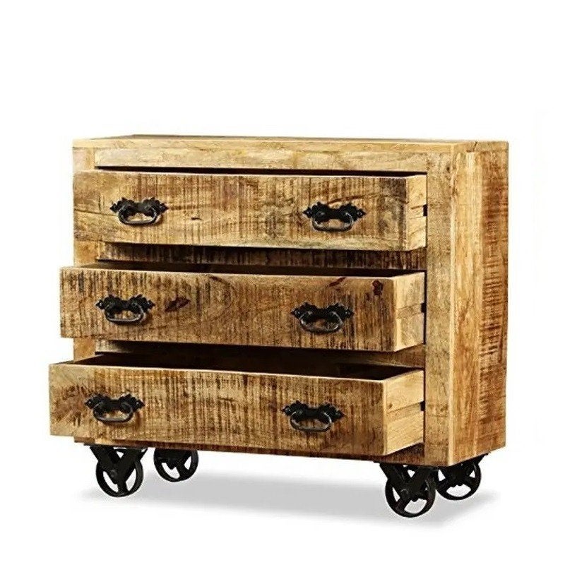 Vintage Verrijdbaar Ladekast Retro Dressoir Mango Nachtkast, Info@dehanzeherten.nl, De Hanze Herten BV, Nieuw, 3 of 4 laden
