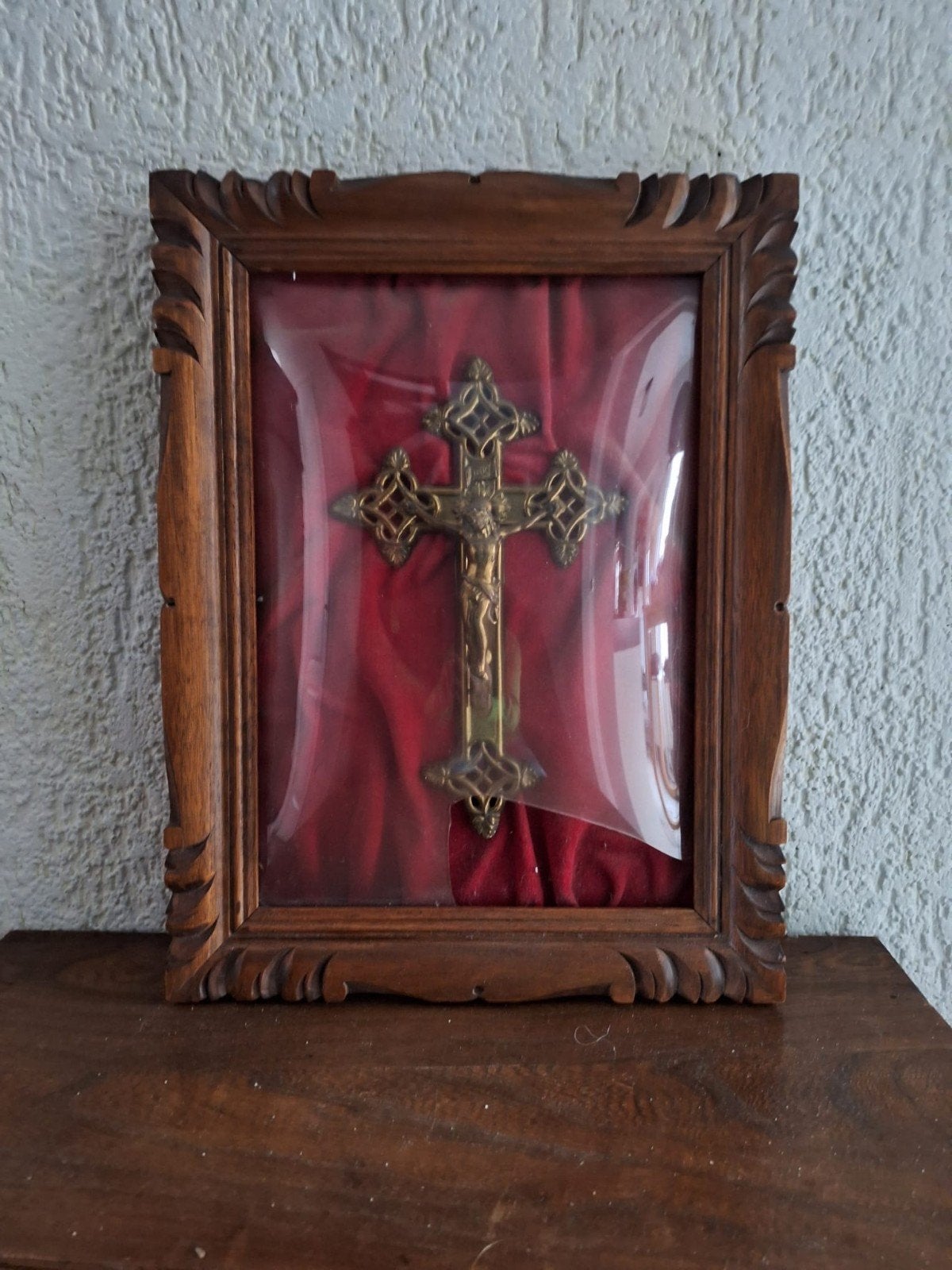 Antiek Kruisbeeld in Houten Lijst - Religieuze Kunst, Ophalen