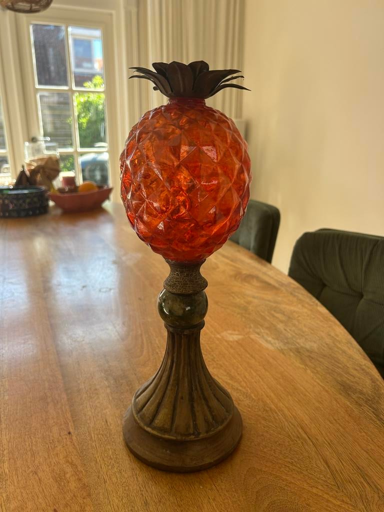 Decoratieve ananas standaard met oranje glas, Ophalen of Verzenden, Glas