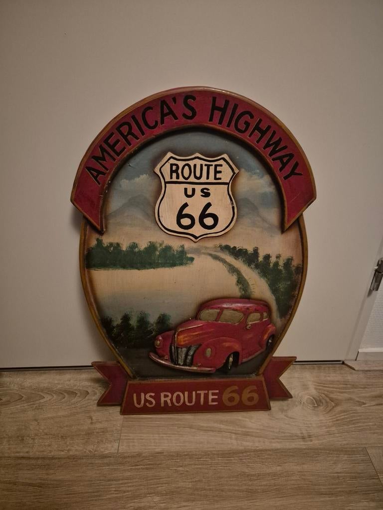 Route 66 Houten Bord Decoratie, Ophalen of Verzenden, Gebruikt