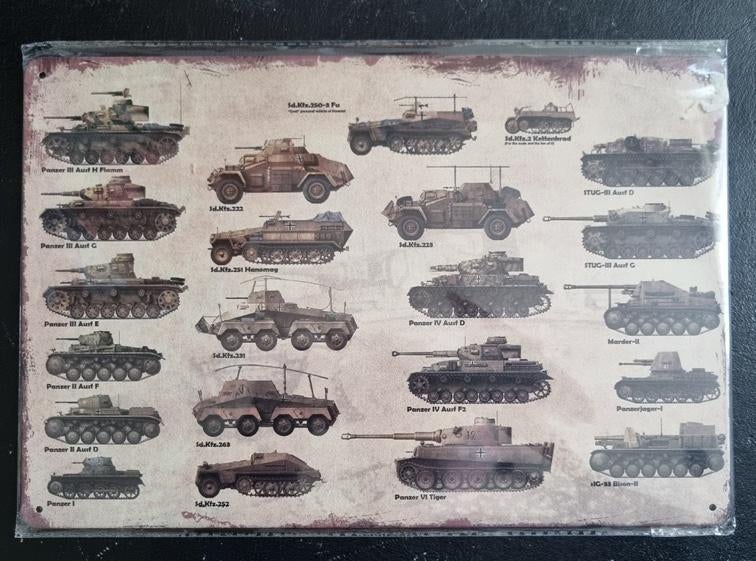Metalen bord vintage-look duitse tanks/pantservoertuigen 1, Ophalen of Verzenden, Landmacht, Duitsland