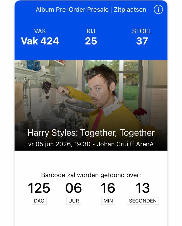 Harry Styles kaartje 5 juni, Tickets en Kaartjes, Recreatie | Pretparken en Attractieparken, Eén persoon, Ticket of Toegangskaart
