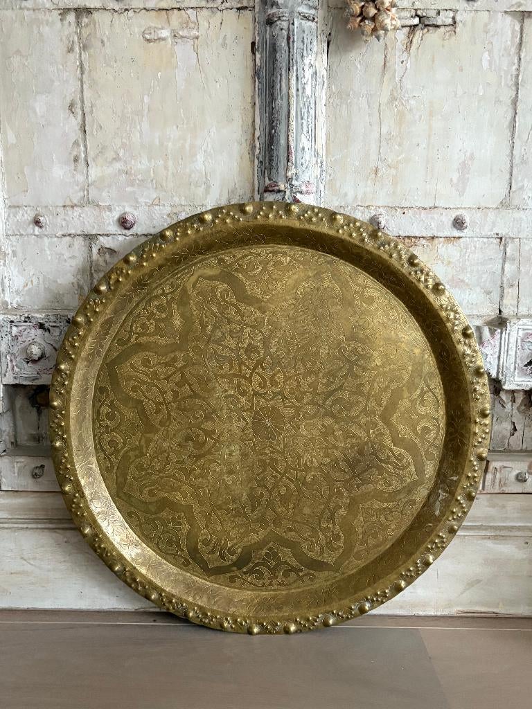 Marokkaans handgeslagen dienblad van antiek koper 60 cm!, Antiek en Kunst, Antiek | Koper en Brons, Ophalen of Verzenden, Koper