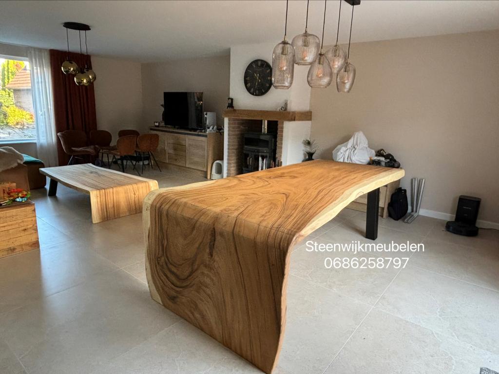 Boomstamtafel suar massief unieke bladen salon bar eettafel, Ophalen of Verzenden, Nieuw
