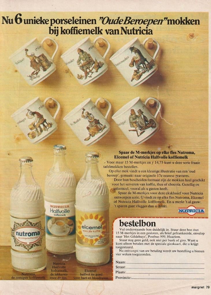 Retro reclame 1972 Nutricia Nutroma mokken bekers, Verzamelen, Retro, Overige typen, Verzenden