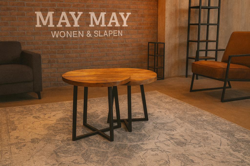 Salontafel set 2-Delig Puca Mango Direct/Leverbaar E-7239, Minder dan 50 cm, Rond, Nieuw, Minder dan 50 cm