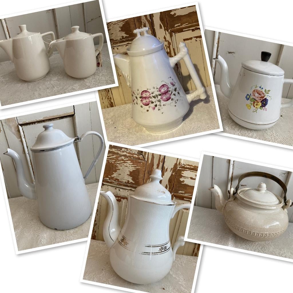 Brocante Koffiepotten - chocoladeketel & emaille theepot, Ophalen of Verzenden