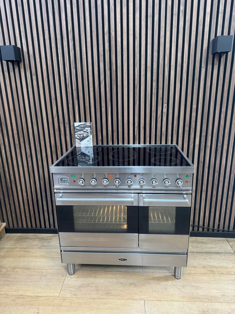 Luxe rvs Boretti Fornuis keramisch 90 cm (Gratis bezorgen), 60 cm of meer, Keramisch, Ophalen of Verzenden, Zo goed als nieuw