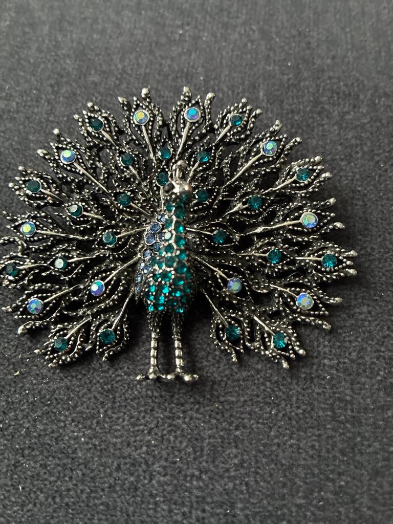 Prachtige Pauw Broche met Strass, Overige materialen, 4 tot 7 cm, Blauw, Nieuw
