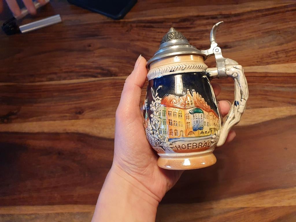 Vintage Bierpul met Tinnen Deksel, Ophalen of Verzenden