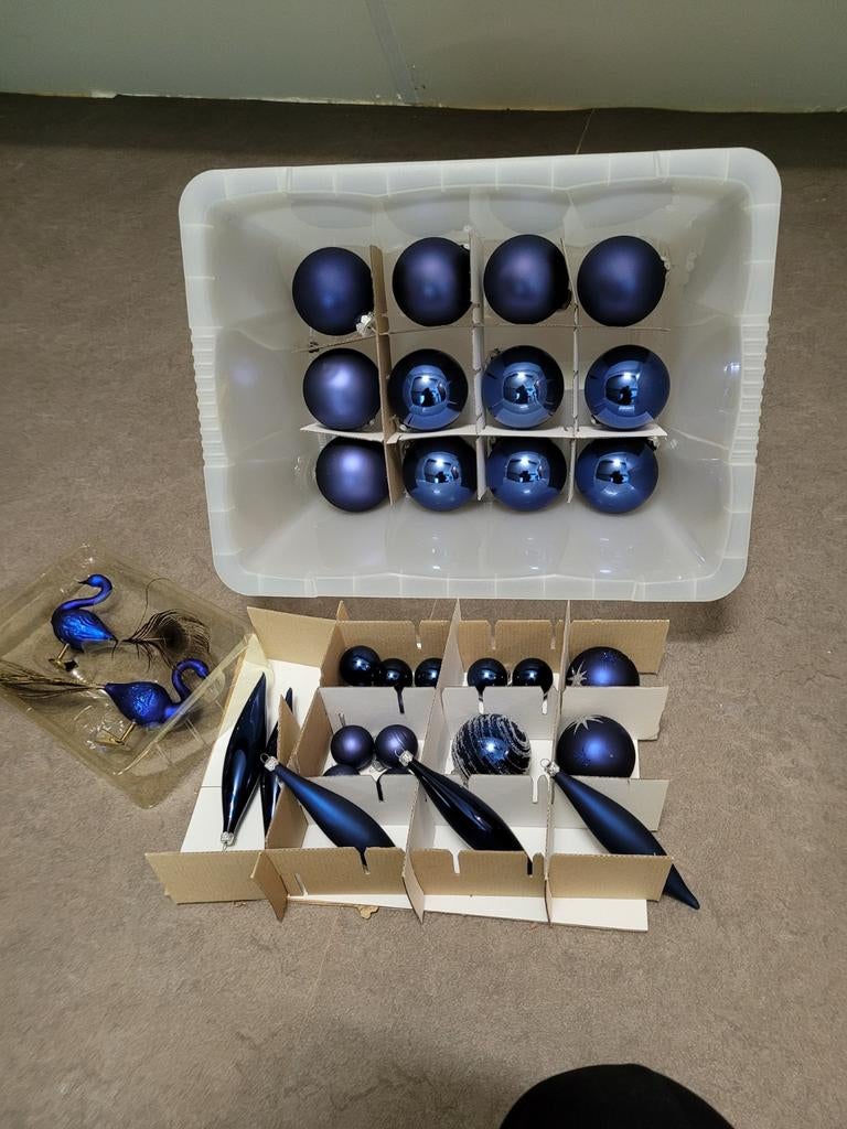 Blauwe Kerstballen Set - Kegels, Pauwen & Ballen, Ophalen of Verzenden