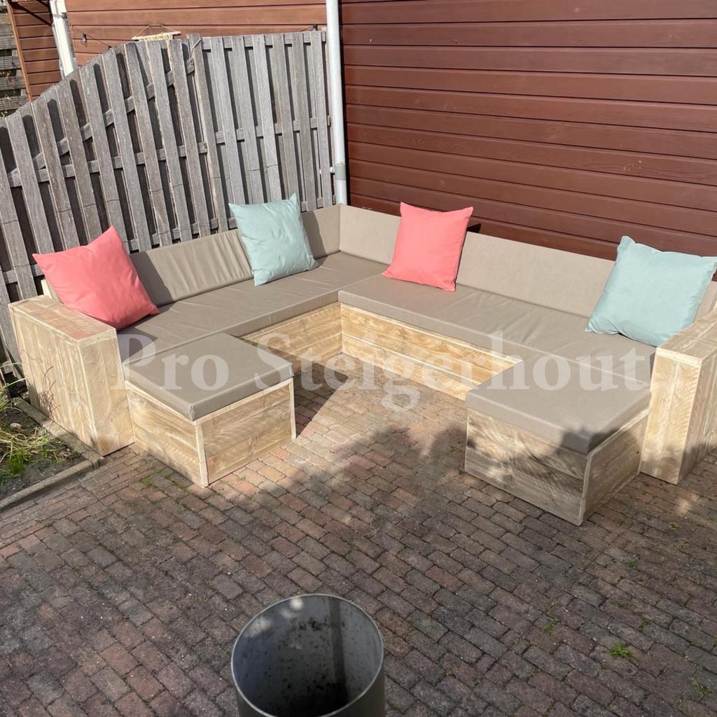 Steigerhout Loungebank Tuinset Loungeset Tuinbank Tuinmeubel, Steigerhout, Nieuw, Ophalen of Verzenden, Eettafel