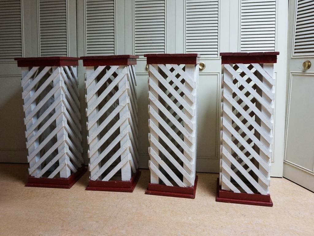 Set van 4 oude houten zuilen, sokkels, Huis en Inrichting, Woonaccessoires | Zuilen en Pilaren, Ophalen, Gebruikt