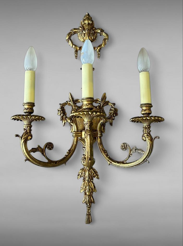 Art Deco Wandkandelaar Jaren 50 empire stijl lamp wand, Ophalen of Verzenden, Koper of Brons