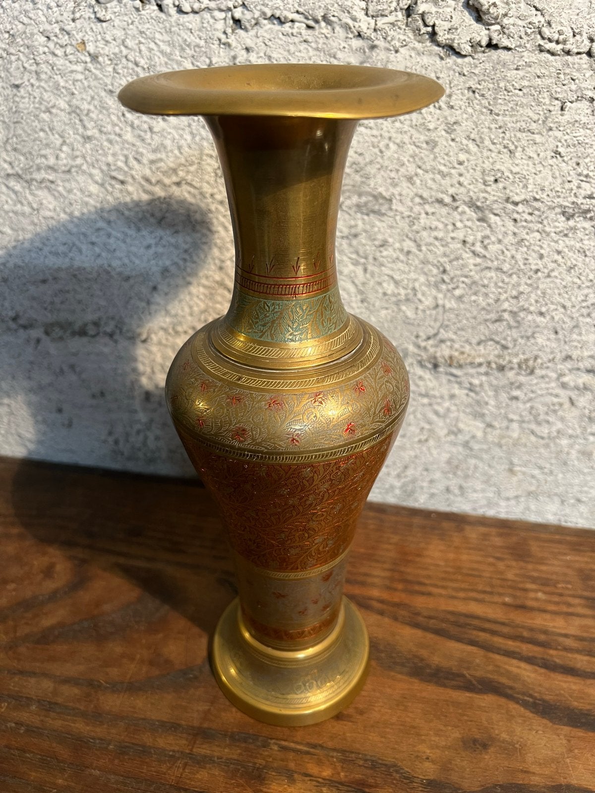 Vintage Indiase Messing Vaas met Gedetailleerd Emaille Werk, Ophalen of Verzenden