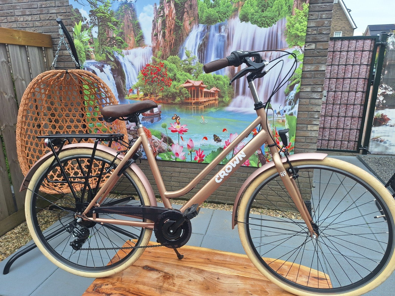 Crown New York 28 inch fiets - Rose Goud Metallic - 7 Versne, 53 tot 56 cm, Velgrem, Versnellingen, Zo goed als nieuw