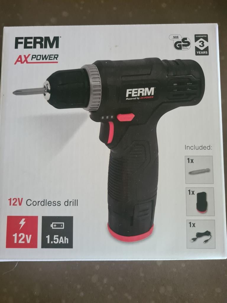 Ferm ax-power snoerloze boormachine 12V, Ophalen of Verzenden, Nieuw, Minder dan 400 watt, Boormachine