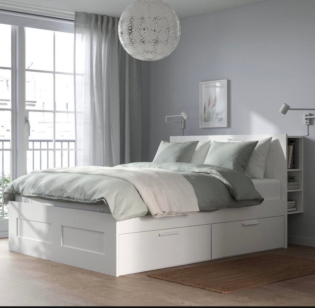 Ikea BRIMNES Bed + Mattress (140 x 200), Ophalen, Gebruikt, Wit, Tweepersoons