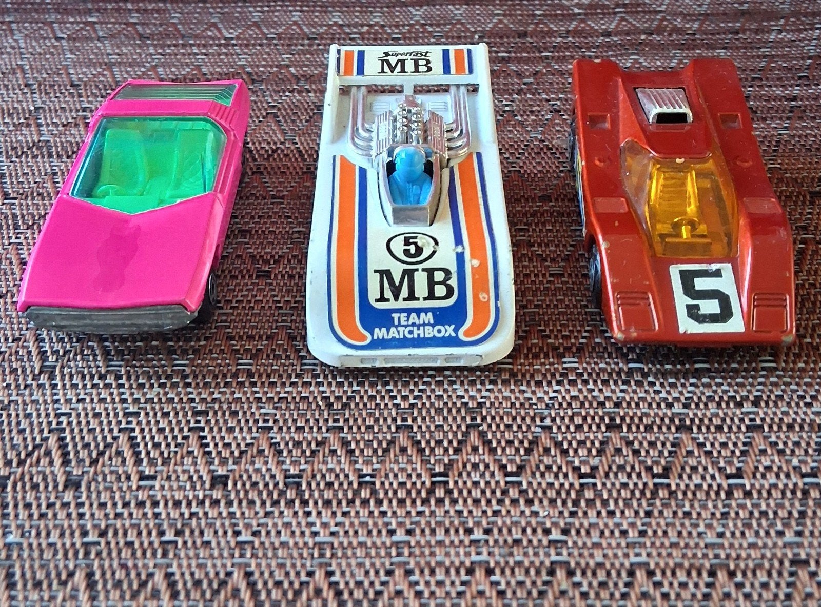 Vintage Matchbox Superfast raceauto's en roze auto, Ophalen, Gebruikt
