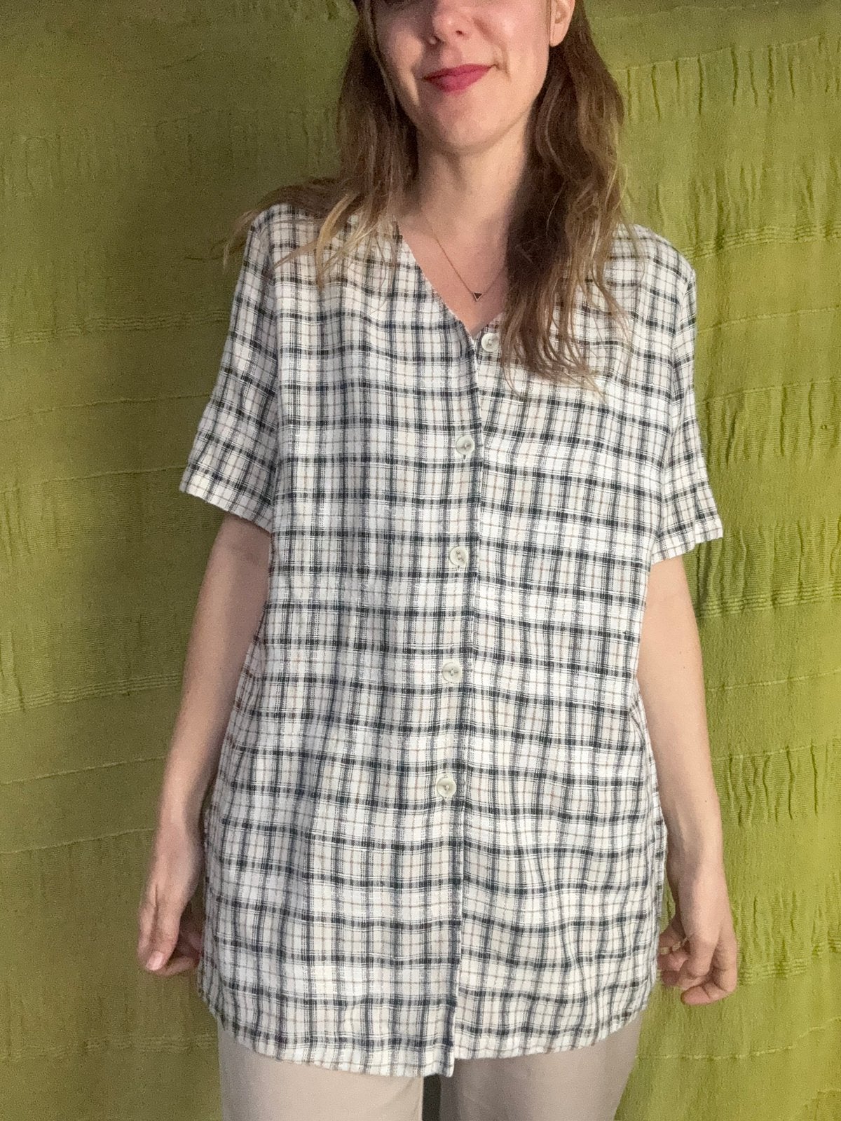 Vintage blouse - geruit - 90’s - jaren 90 - XL / 42, Hgv, Hgv, Maat 42/44 (L), Ophalen of Verzenden