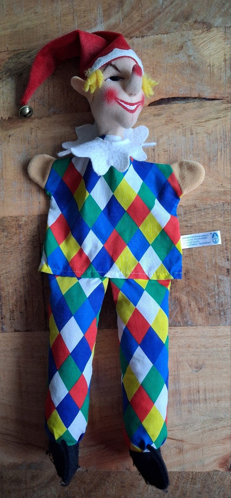 Kersa Harlekijn handpop poppenkastpop - Handgemaakt Duits, Kinderen en Baby's, Speelgoed | Poppen, Ophalen of Verzenden, Overige typen
