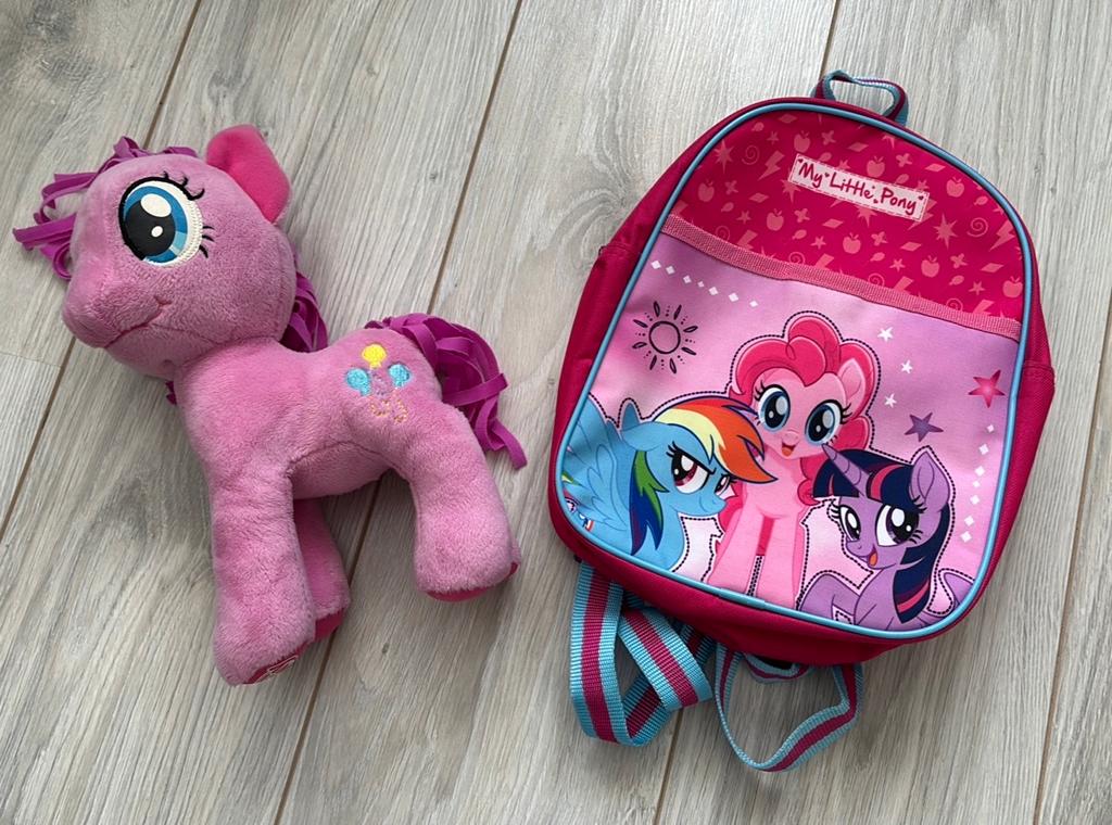My Little Pony Rugzak en speelgoed knuffel Pinkie Pie, Rugtas, Ophalen of Verzenden, Zo goed als nieuw, Roze