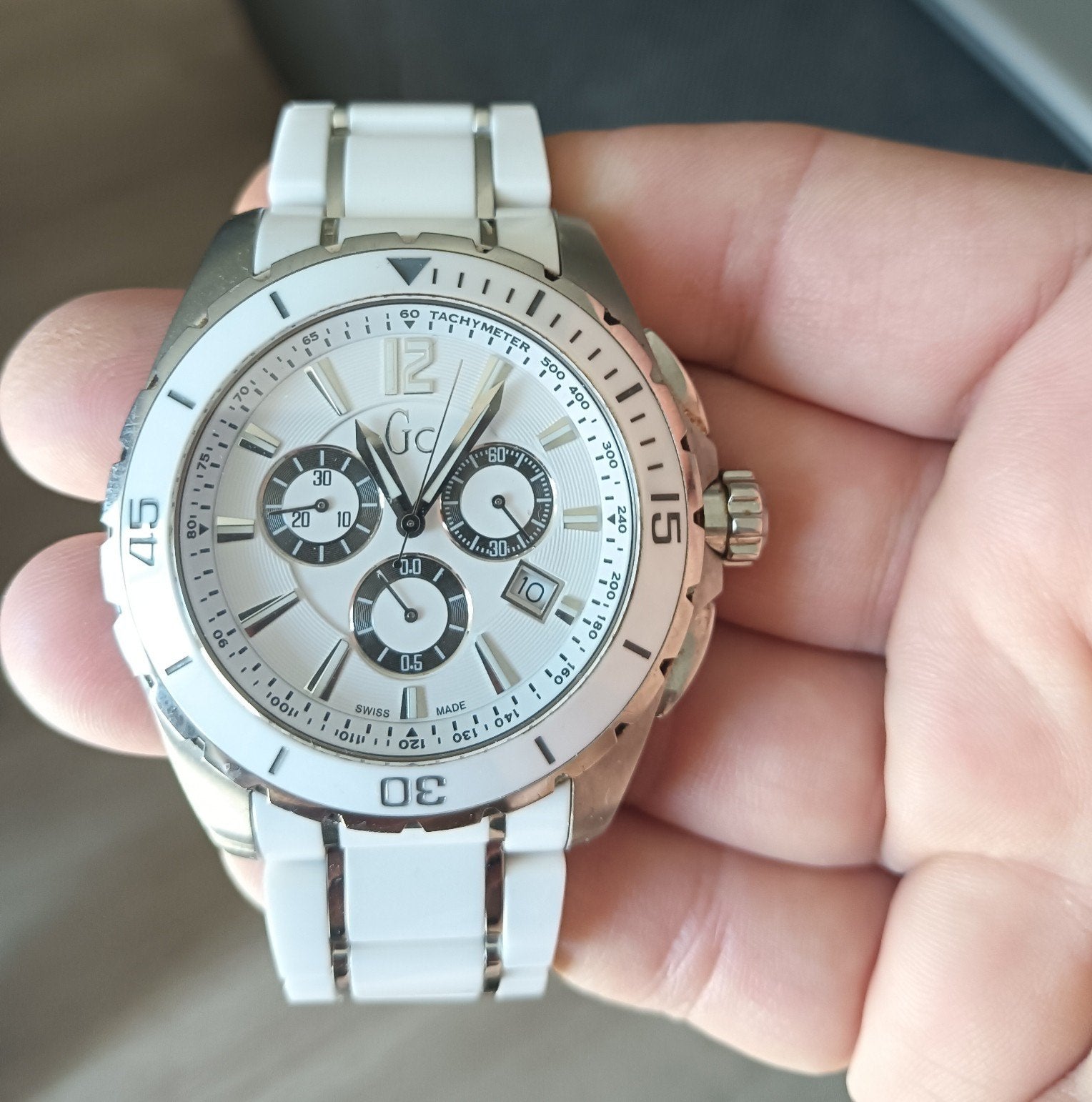 Gc Guess Collection Horloge - Wit Keramiek & Staal, Ophalen of Verzenden, Zo goed als nieuw, Polshorloge