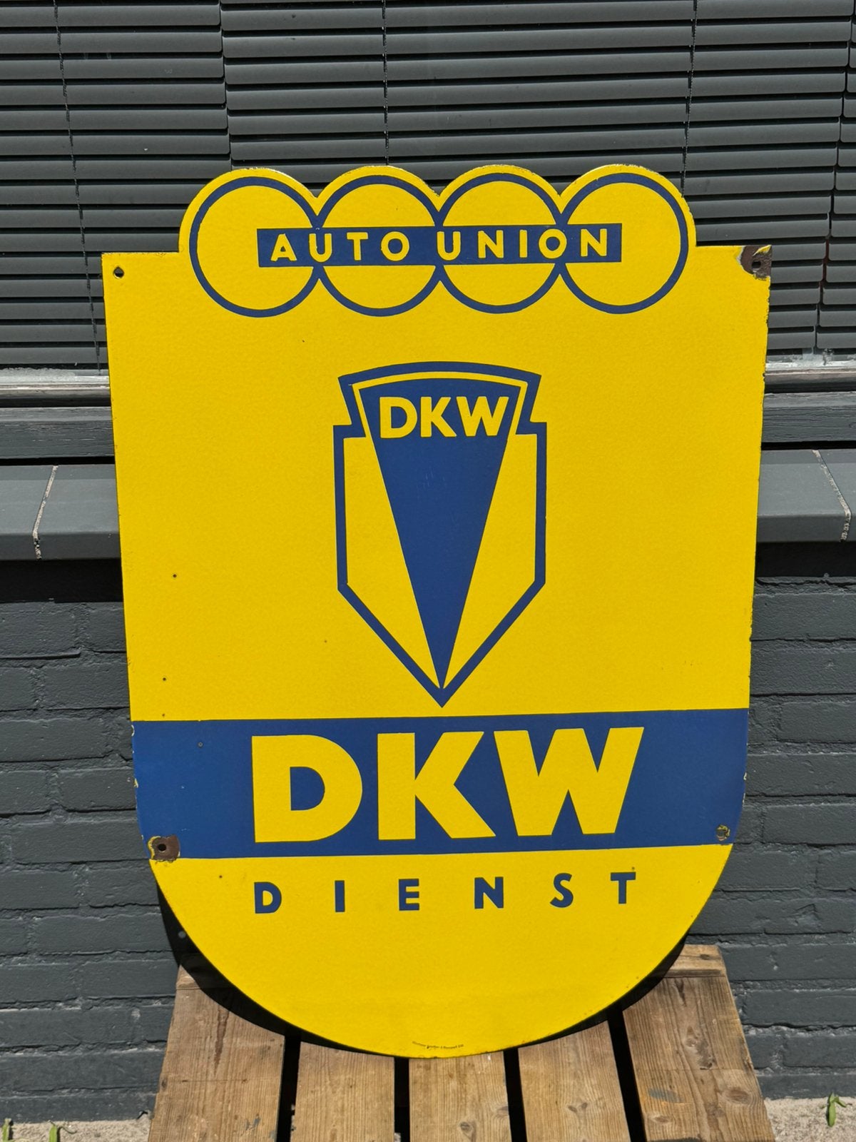 DKW Auto Union ( Audi ) emaille reclamebord, Ophalen