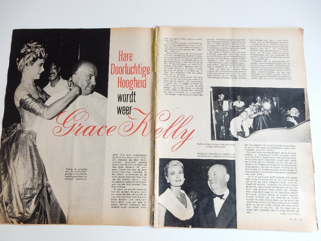 Grace Kelly/Alfred Hitchcock artikel uit tijdschrift 1961., Verzamelen, Ophalen of Verzenden, 1960 tot 1980, Nederland, Knipsel(s)