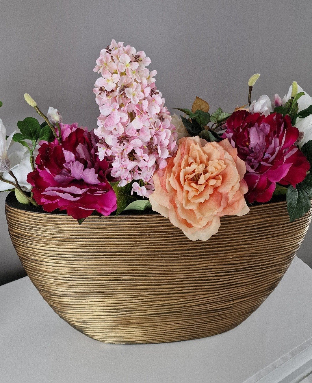 Gouden bloempot met kunstbloemen - Capi Europe Rib, Tuin en Terras, Ophalen, Zo goed als nieuw