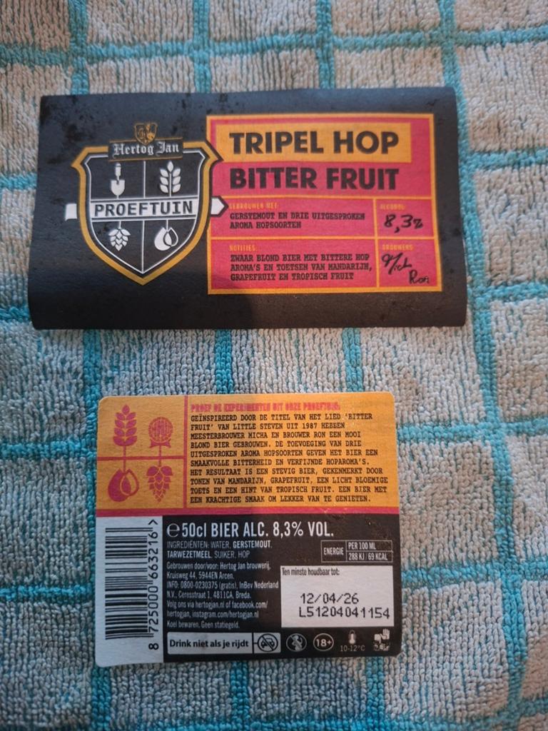 Etiket Tripel Hop van Hertog Jan proeftuin, Verzamelen, Ophalen of Verzenden, Zo goed als nieuw, Overige typen, Hertog Jan