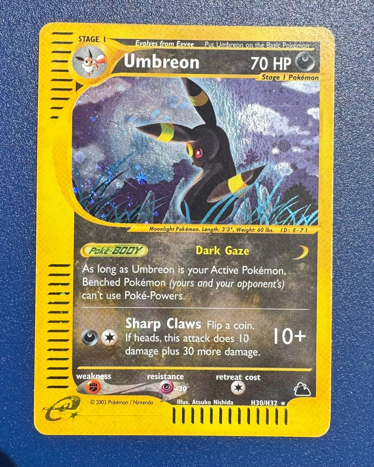 Umbreon H30/H32 Holo Rare Skyridge Pokémon Kaart, Ophalen, Zo goed als nieuw, Losse kaart, Foil