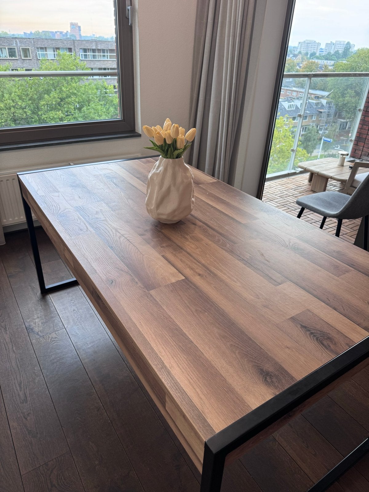 Eettafel met lades - Hout en Metaal, Ophalen, Gebruikt, 50 tot 100 cm, 150 tot 200 cm